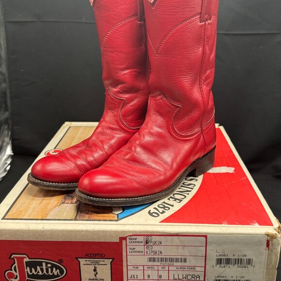 Vintage Women's Justin Red Roper Western Cowgirl Boots size 5 with Box - Picture 2 of 10